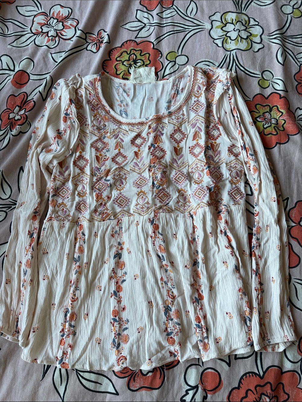 Savanna Jane Cream Bohemian Embroidered Tunic with Pink and Orange Details
